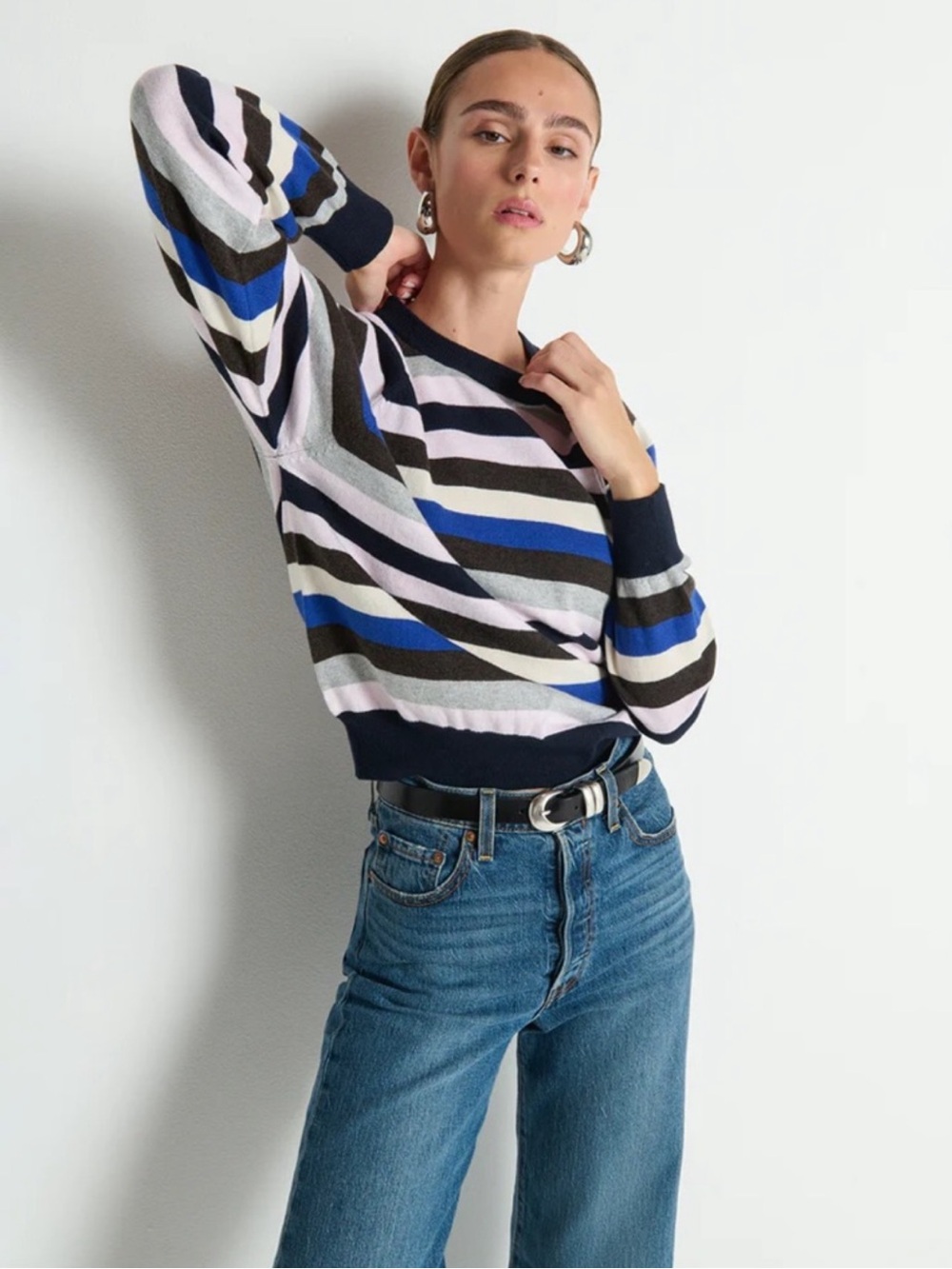 Nation LTD | Yanni Blush Stripe Cashmere Cotton Pullover Lightweight Sweater